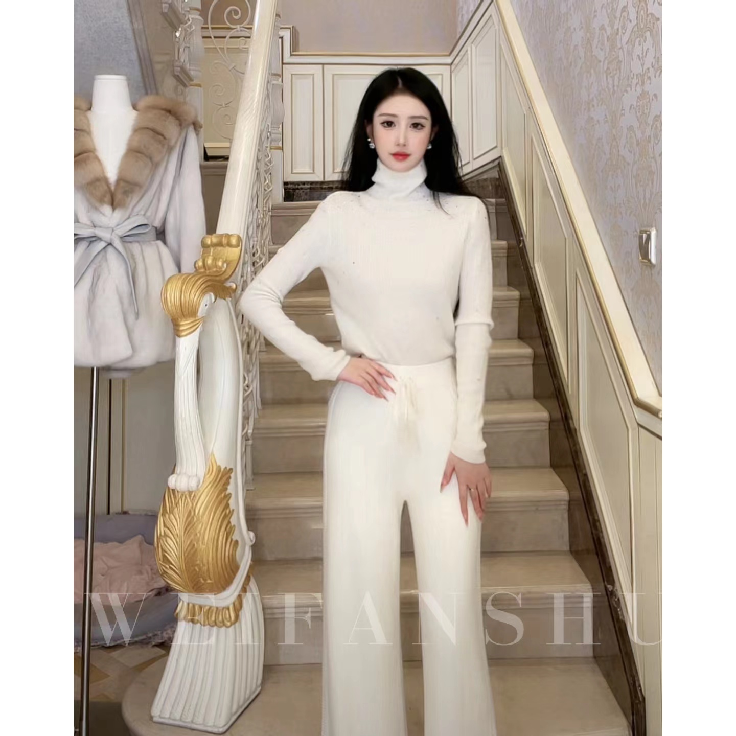 WEIFANSHU/魏凡舒【满面桃花】官搭裤纯色奶油直筒裤气质洋气女装秋