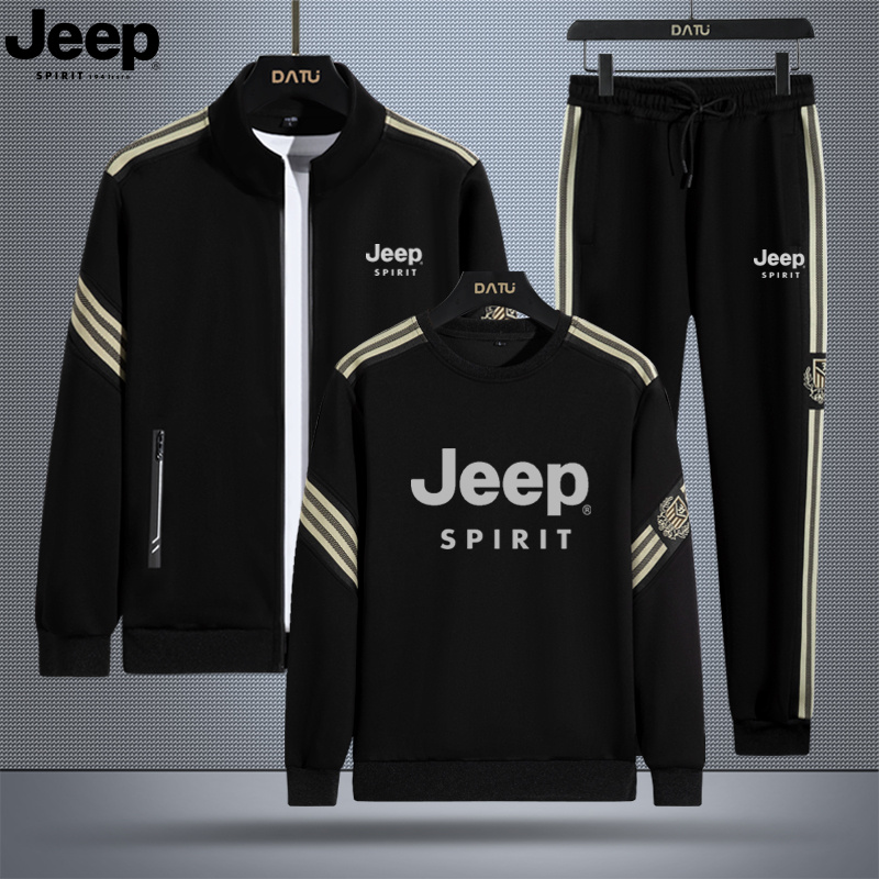 JEEPSPIRIT秋季新款时尚潮流休闲圆领长袖套装立领外套套装858