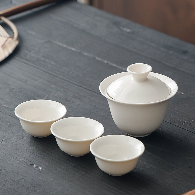 泡茶专用德化中式纯白羊脂玉简约白瓷便携小套功夫茶具瓷盖碗套组