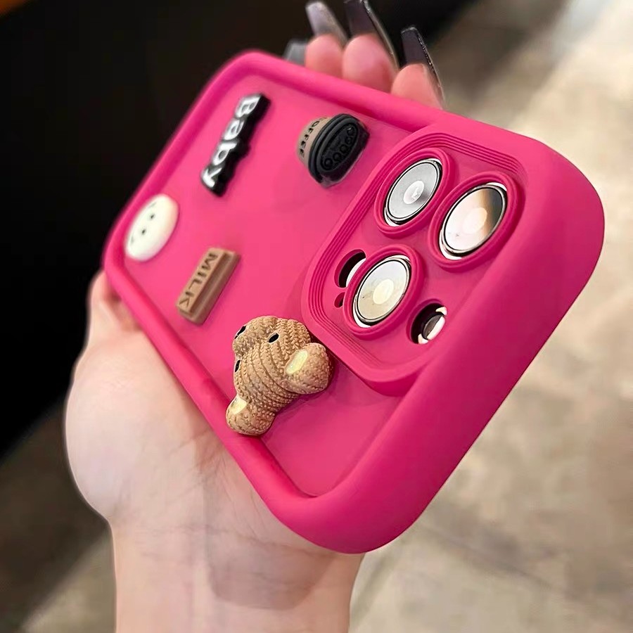 立体咖啡熊适用苹果15手机壳iPhone13/14promax新款12全包11软女
