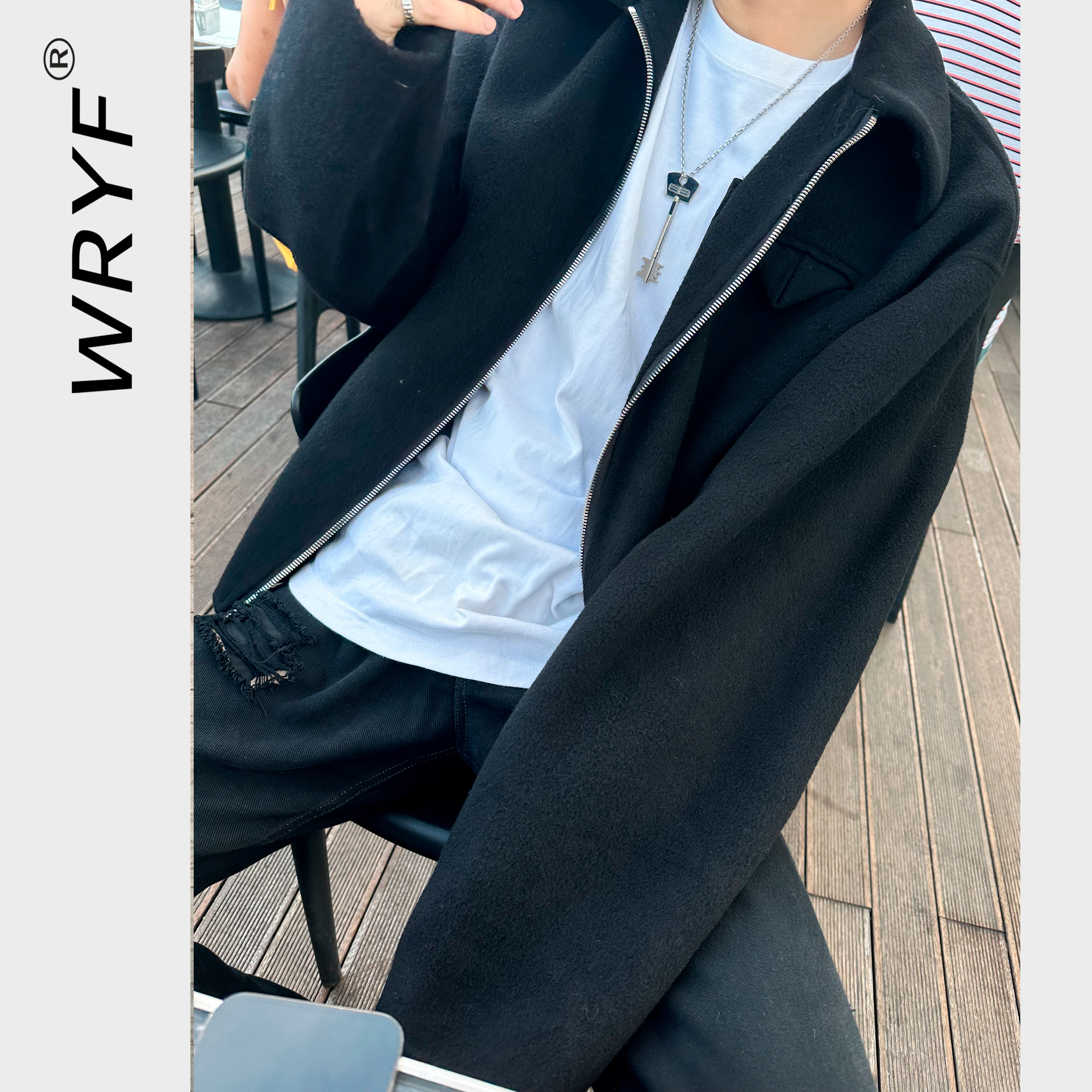 【自主】B·V纯色设计师裁剪手工短款毛呢大衣夹克