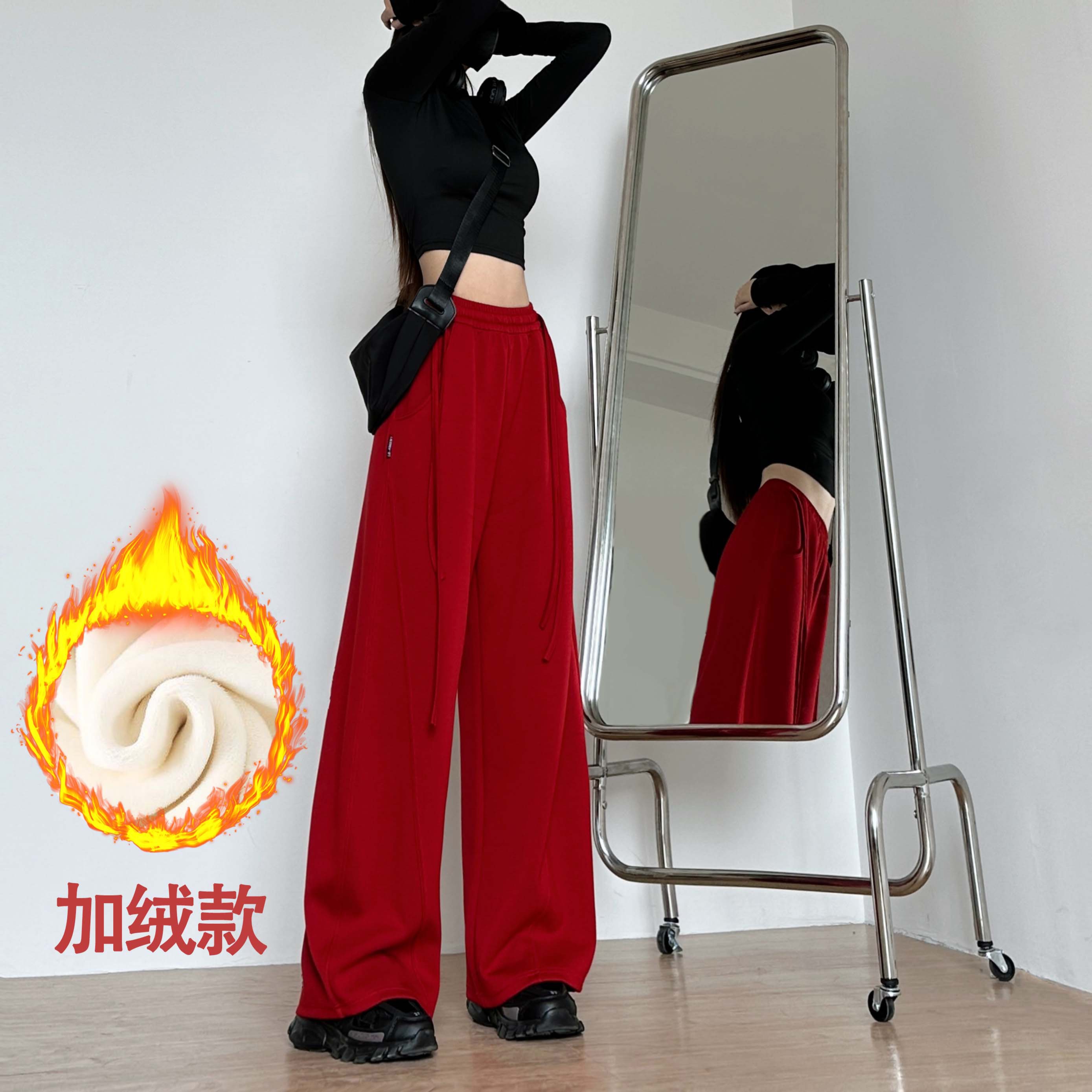 加绒秋冬加厚空气棉香蕉裤抽绳高腰垂感哈伦裤百搭休闲阔腿裤卫裤