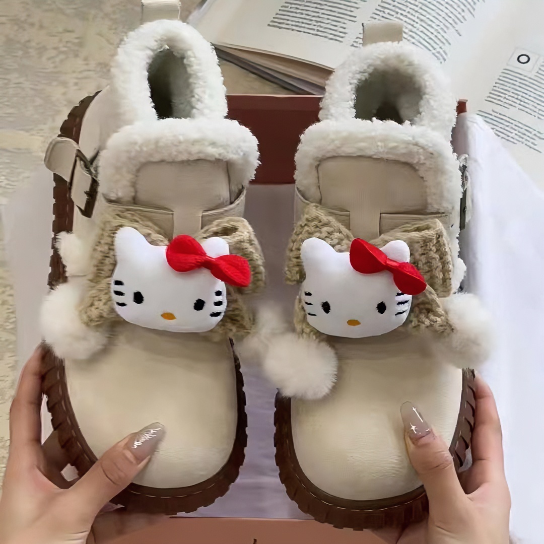 保暖HelloKitty可爱KT猫雪地靴子女2023年秋冬季新款加绒韩版短筒