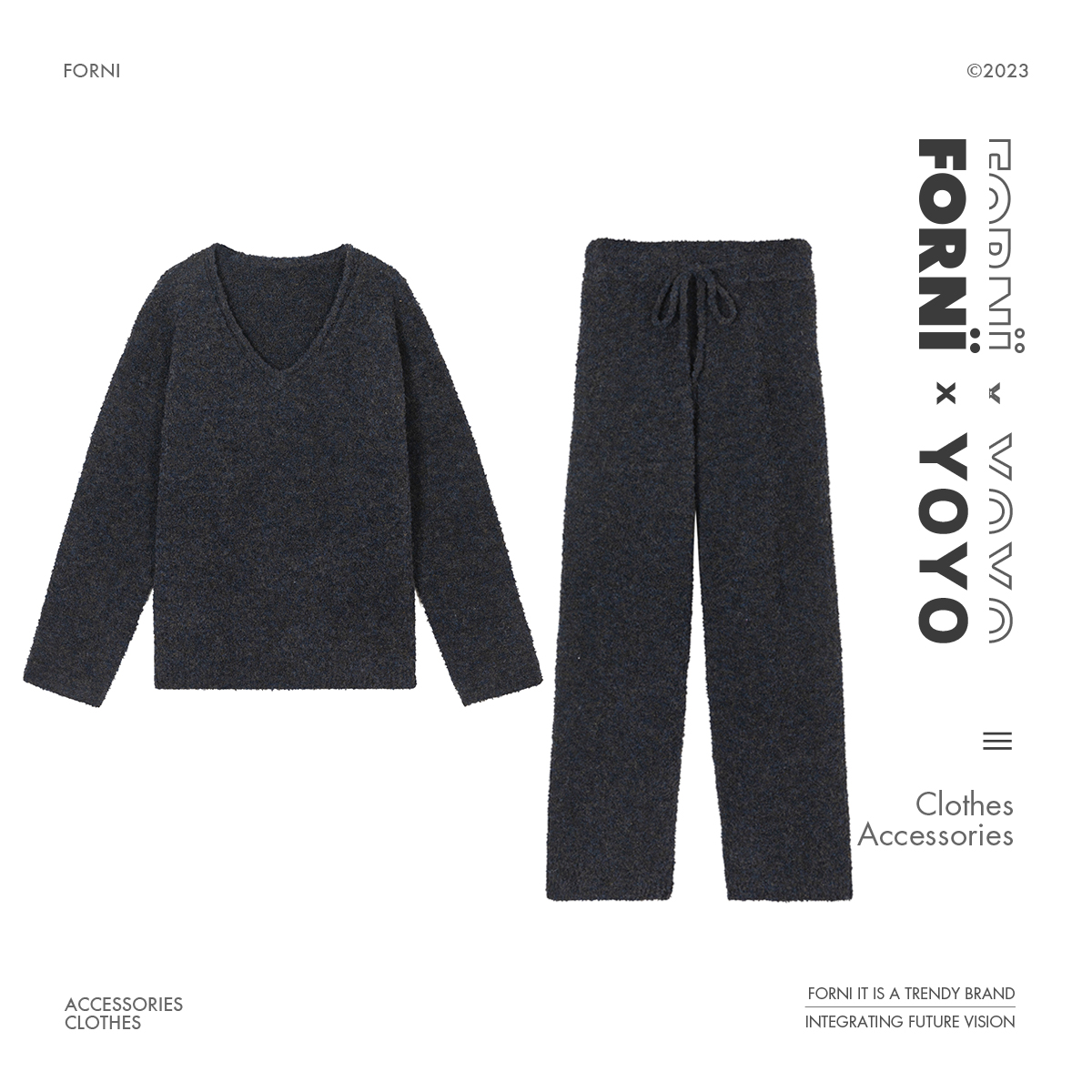 FORNI x YOYO  心动信号 秋冬简约款绵羊毛时尚休闲毛衣慵懒套装