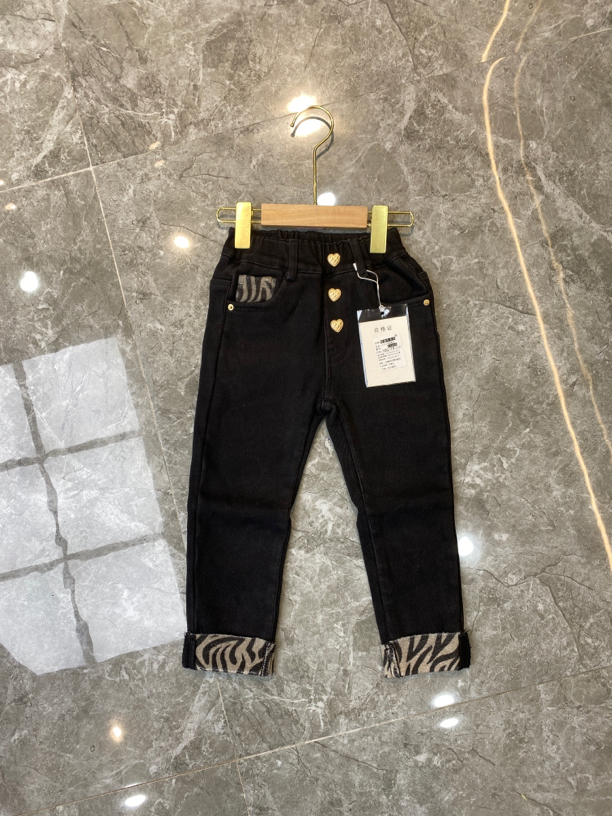 爱心纽扣花边牛仔裤1095
