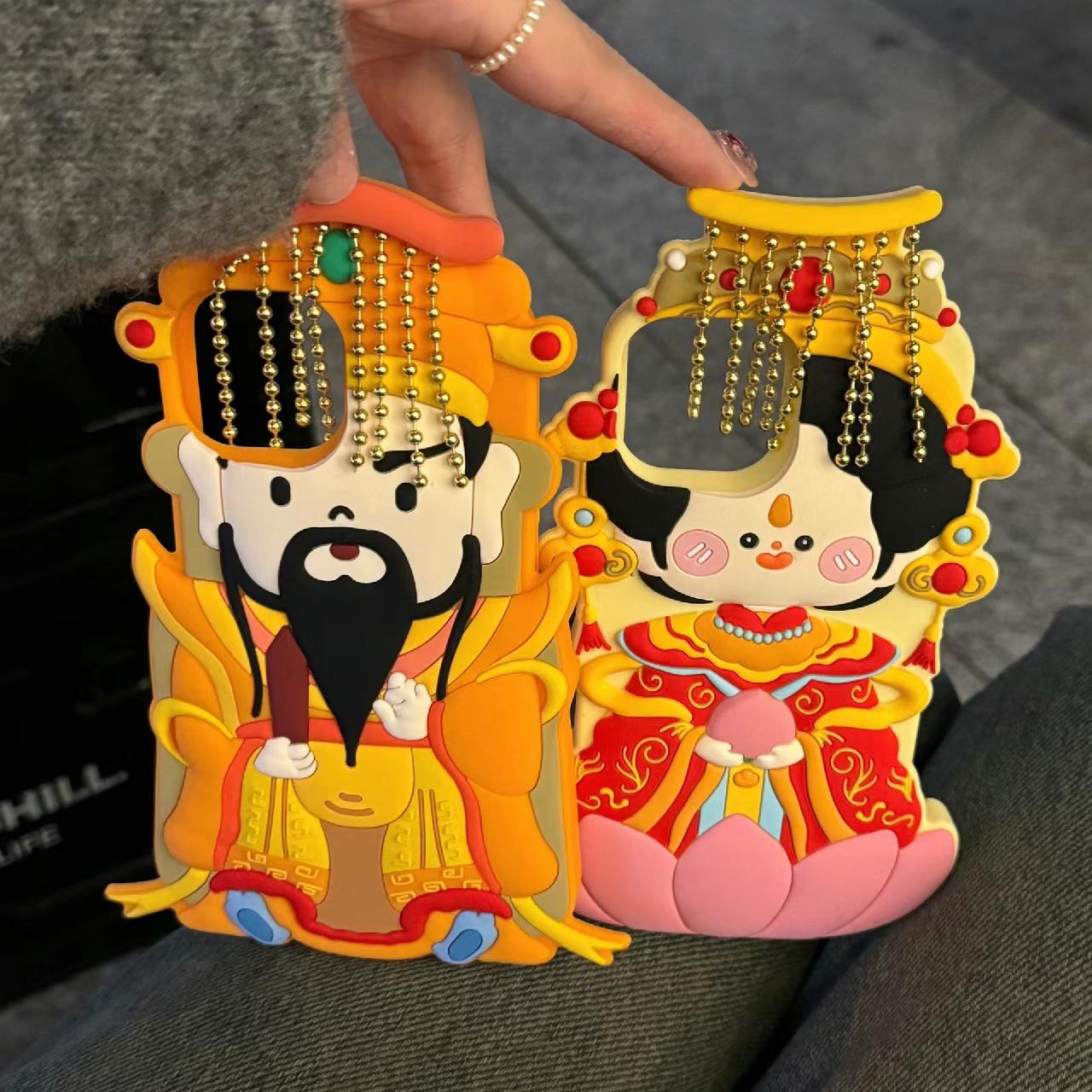 国风新年玉皇大帝/王母娘娘适用苹果15/14手机壳立体硅胶情侣可爱