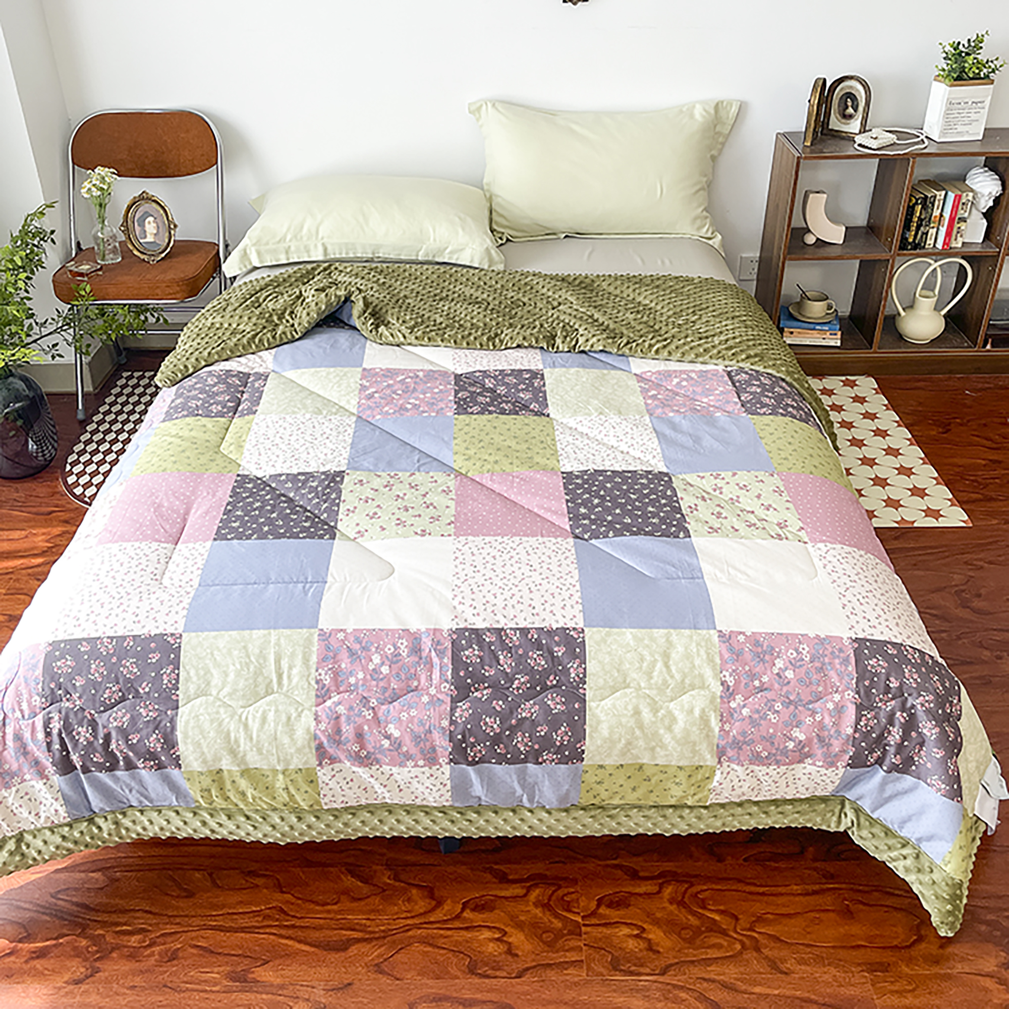 A4230春秋双人豆豆被百花格200*230保暖冬被可机洗水洗