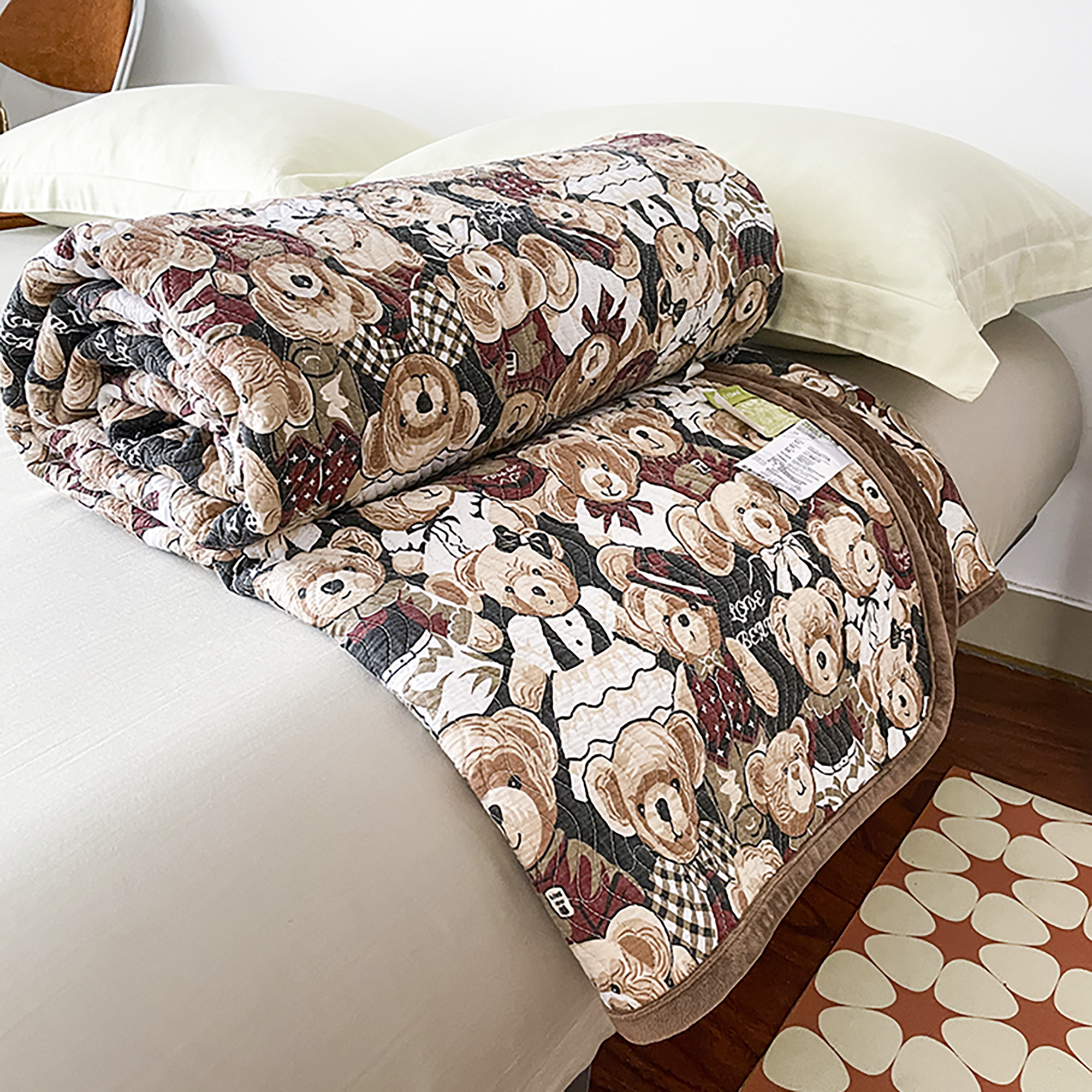 K533入冬神器纯棉双人床盖熊博士200*220防滑不跑床舒服透气家用