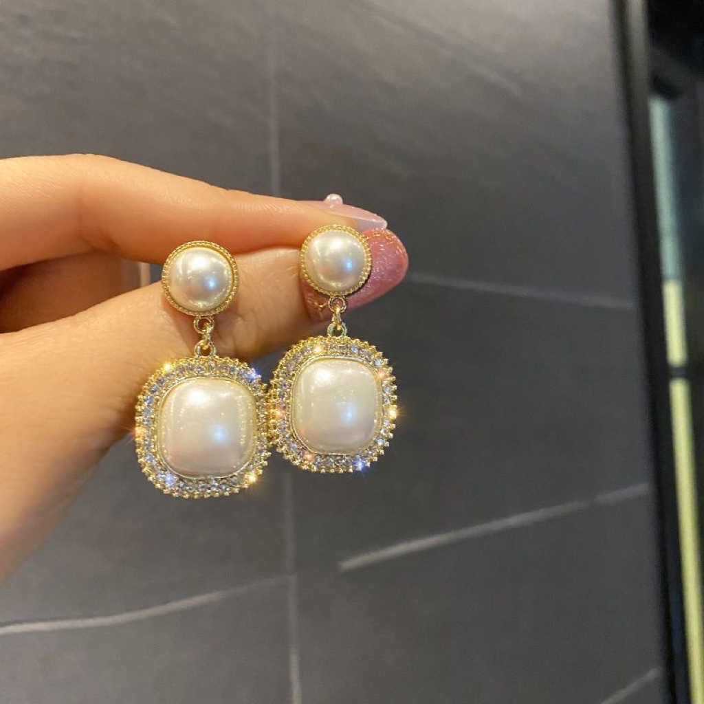 88197网红同款白色红色方形几何轻奢耳坠耳饰