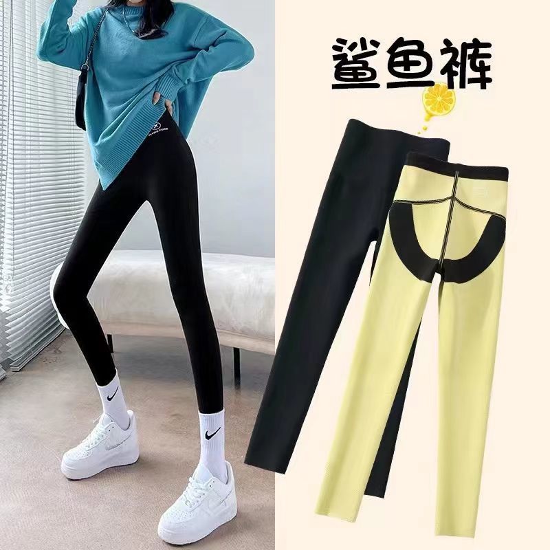 秋冬飞机鲨鱼裤女加绒保暖高腰显瘦收腹提臀瑜伽芭比裤打底裤女
