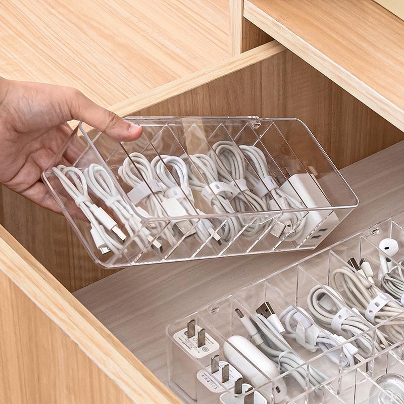 透明数据线收纳盒充电线充电器分格多功能杂物整理盒便携式绕线器