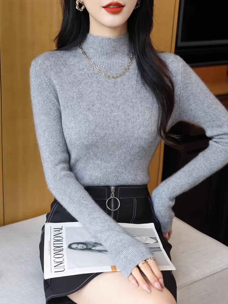 半高领打底衫2023新款女秋冬内搭修身显瘦百搭羊毛紧身针织毛衣女