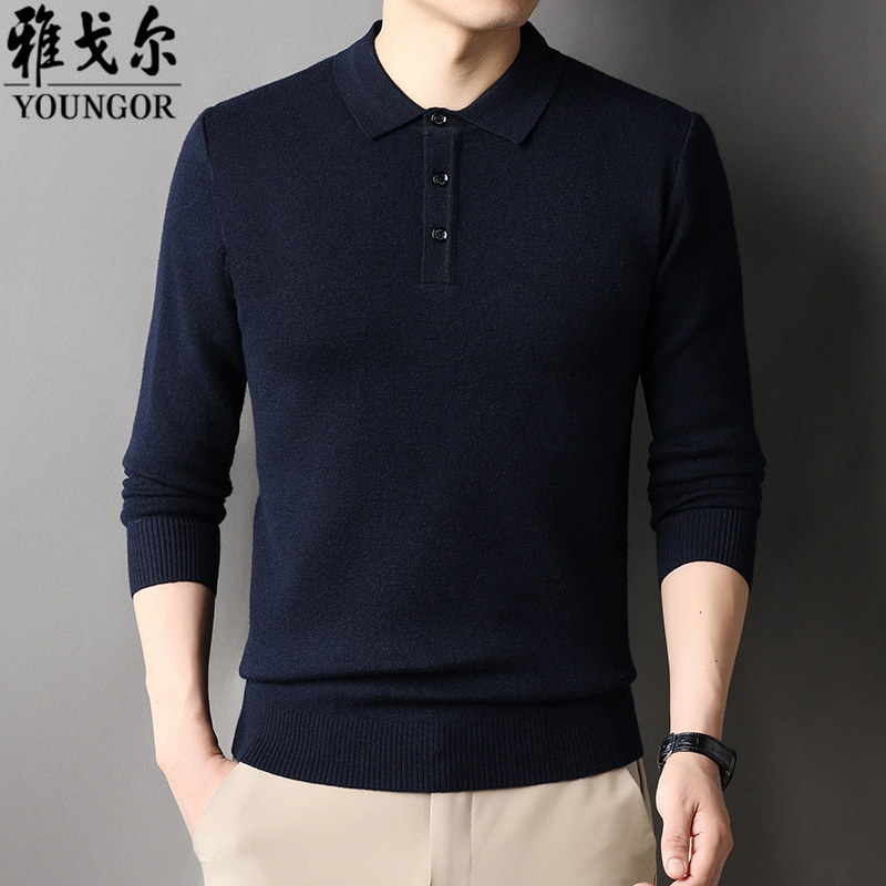 雅戈尔男士毛衣翻领中年爸爸装秋冬季厚款商务休闲针织羊毛打底衫
