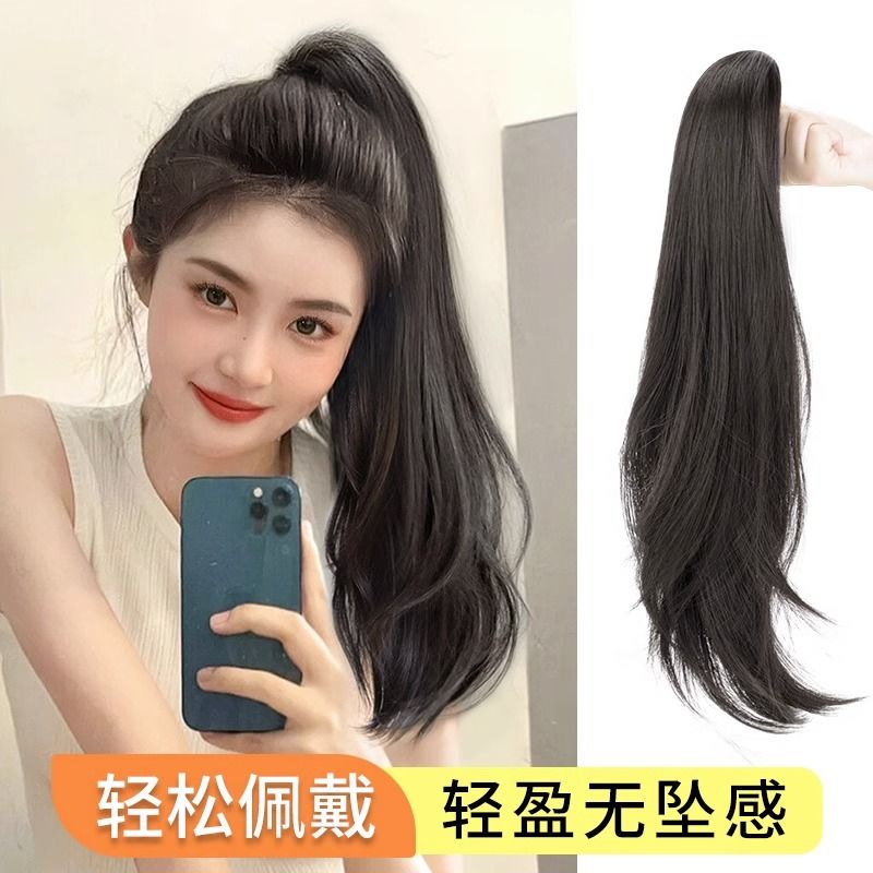 高马尾女抓夹神器微卷自然长发网红辫子仿真人发长微卷发马尾辫子