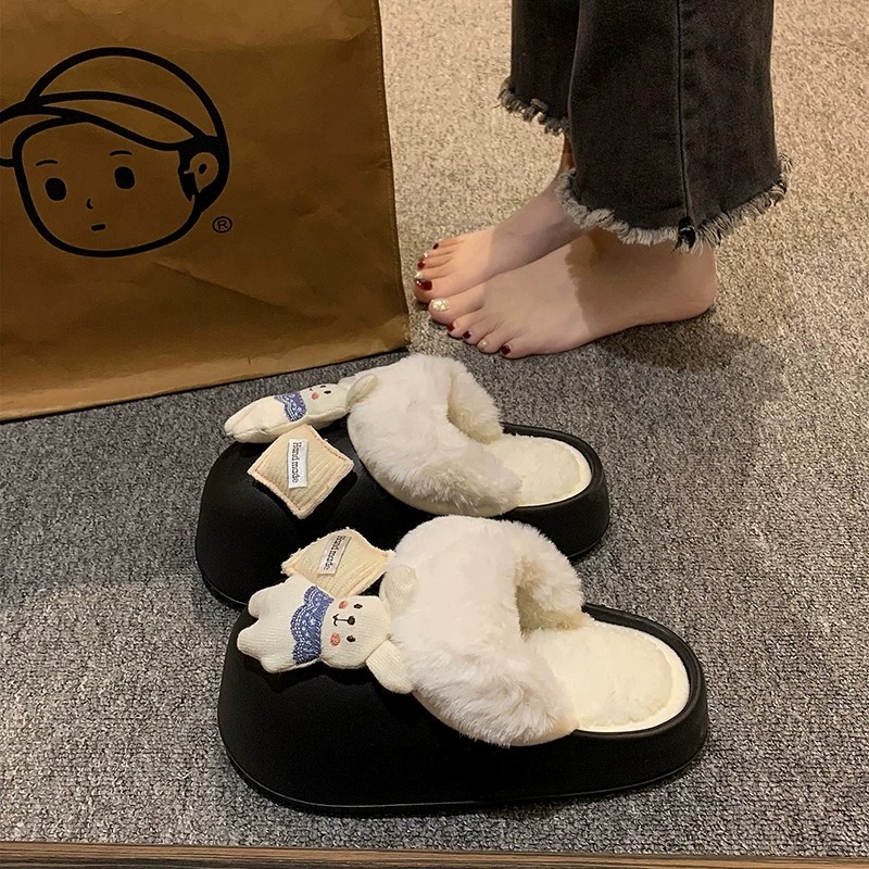 回力瑞棉拖鞋女冬季2023新可爱卡通保暖包头棉鞋厚底防滑毛毛拖鞋