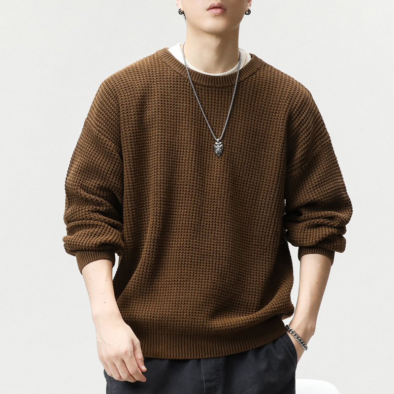 美拉德毛衣男款秋冬美式潮流宽松圆领长袖青少年情侣休闲针织上衣