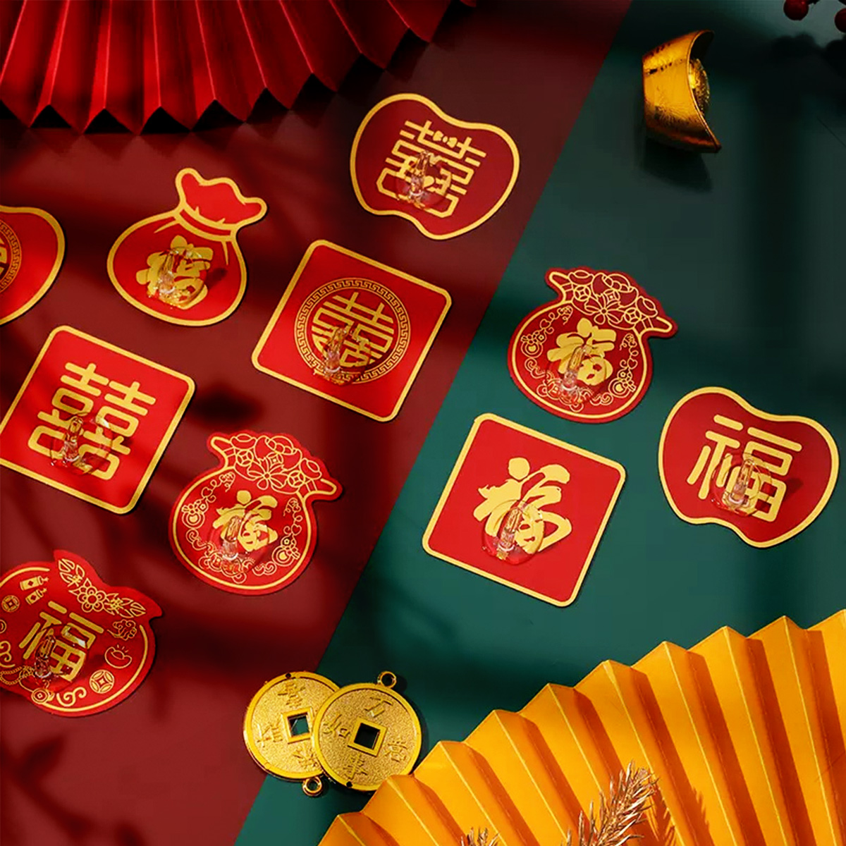 过年喜庆福字挂钩亚克力免打孔强力粘钩创意福字无痕贴家用收纳钩