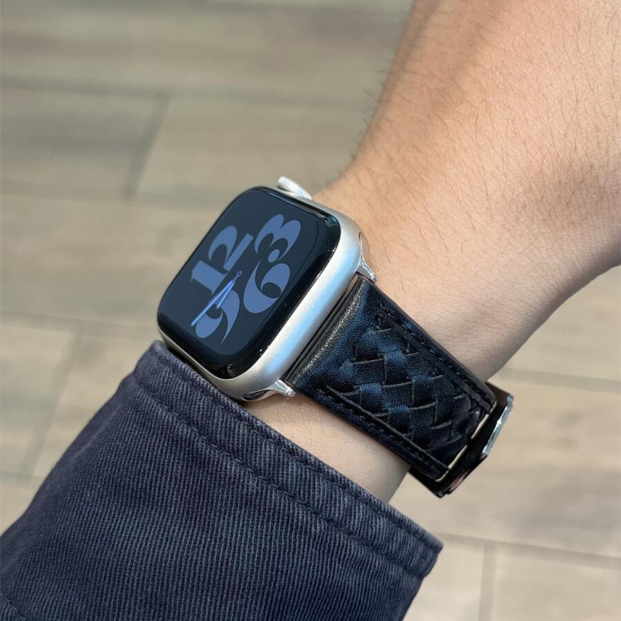 适用苹果手表 简约编织真皮iwatch表带applewatch9创意表带s8表链