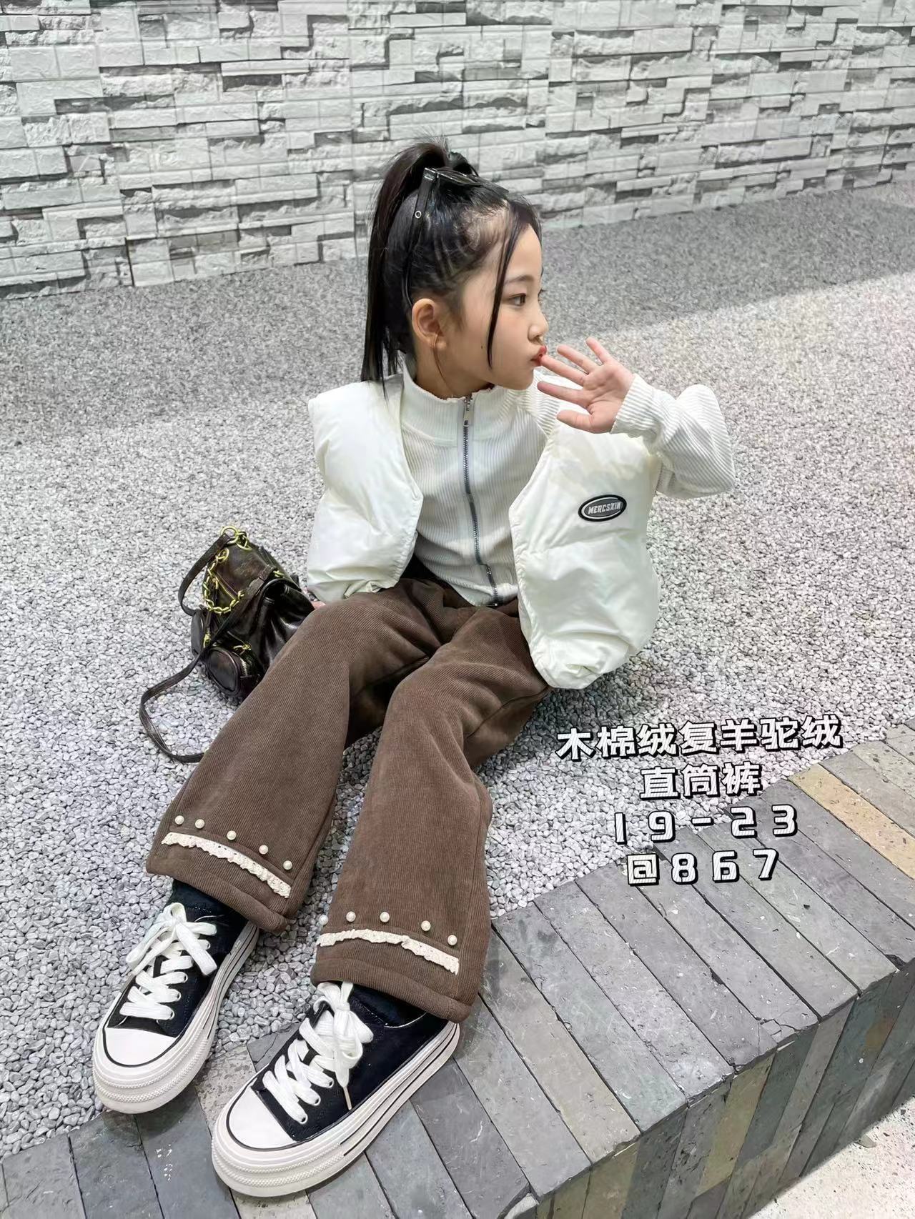 H037女童一体绒直筒裤裤加绒裤子秋冬新款洋气冬装加厚长裤