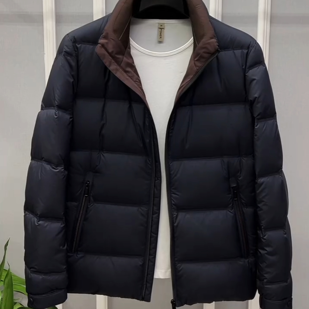 冬季新款男士高品质时尚百搭鹅绒夹克休闲舒适立领纯色外套