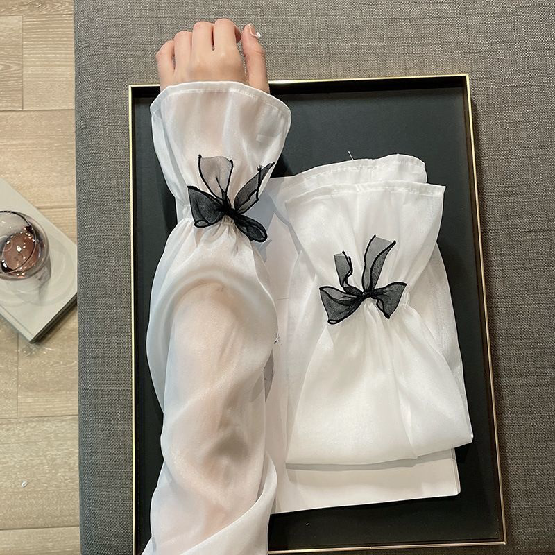 冰丝防晒袖套女2024新款蝴蝶结夏季手袖防紫外线手套宽仙女风冰袖