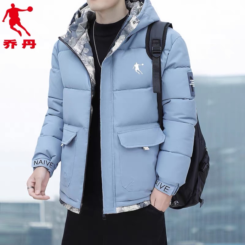 乔丹青年棉服男款冬季保暖加厚连帽外套时尚潮流工装棉衣男棉袄子