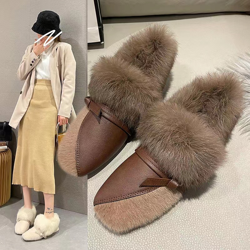 女鞋外穿加绒平底秋冬冬季毛毛鞋毛拖