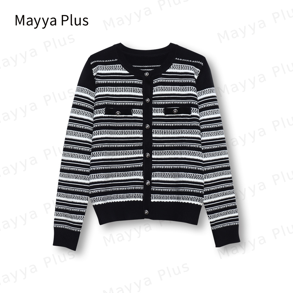 【黑白曲调】Mayya Plus时尚新品气质显瘦遮肉百搭毛织上衣32346755