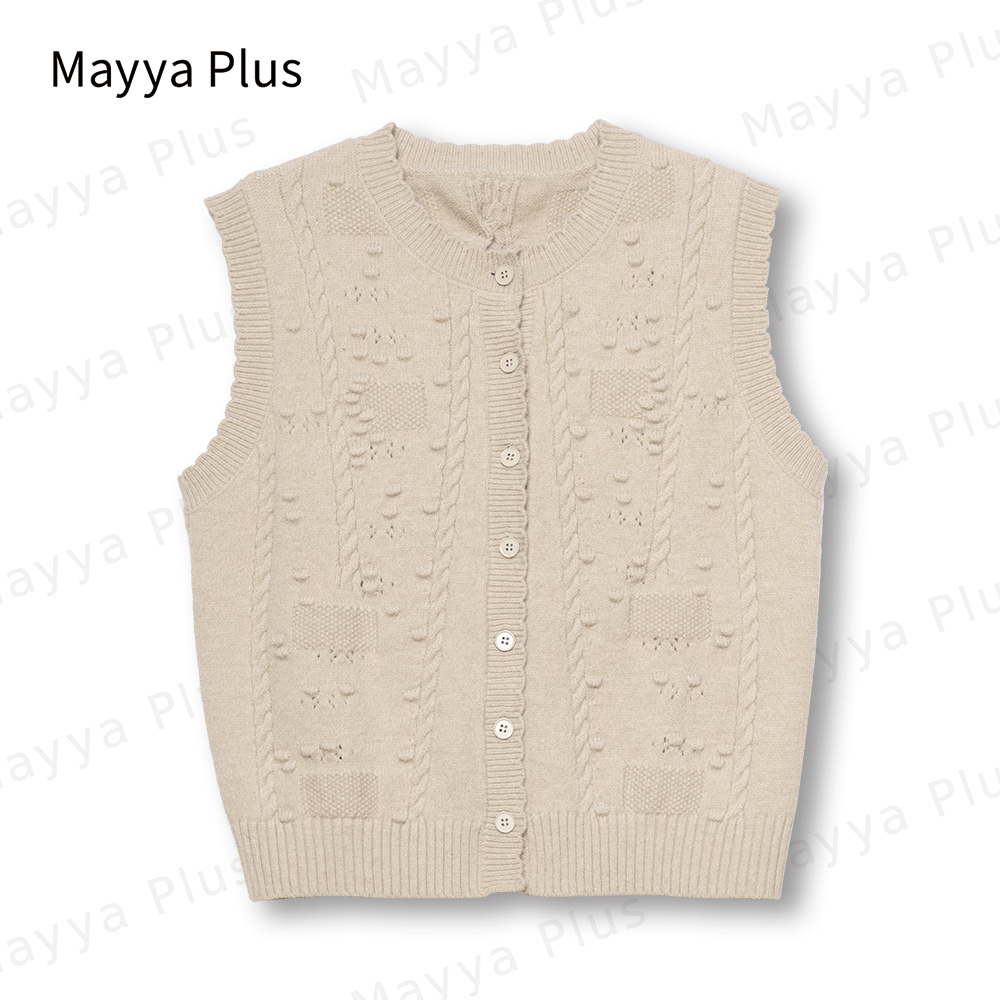 【咖啡糖】Mayya Plus时尚气质提花宽松款钩花圆领马甲背心32346623