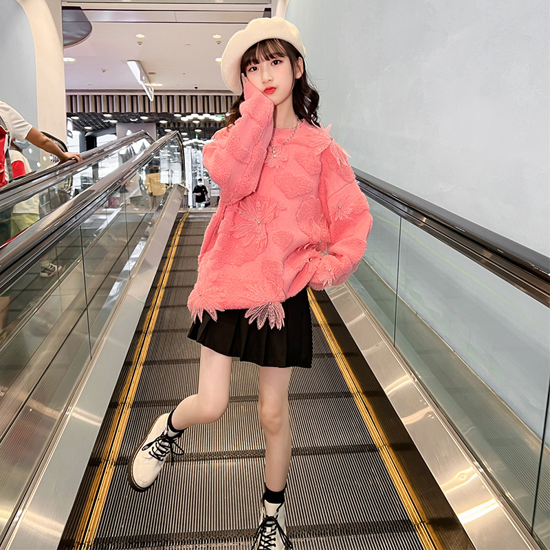 女童冬装毛衣2023新款洋气儿童秋冬款加厚套头针织衫打底毛线上衣