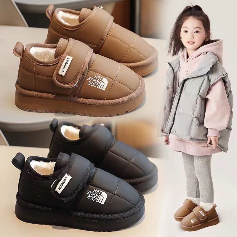 回力瑞儿童大棉鞋2023冬季女童防水皮面保暖雪地靴男童软底雪地靴
