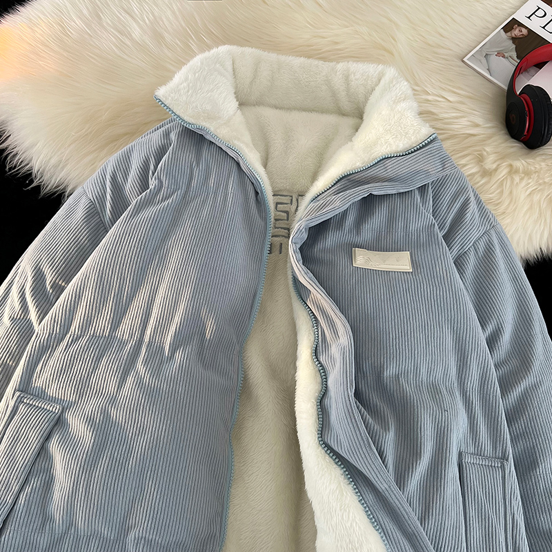 港风双面穿棉衣男士冬季潮牌痞帅立领加绒棉服保暖休闲棉袄子外套