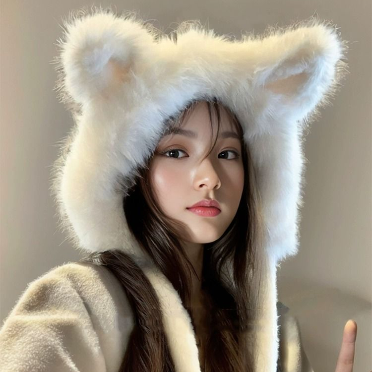 可爱狐狸耳朵毛绒绒帽子女秋冬季加厚保暖雷锋帽护耳帽显脸小冷帽