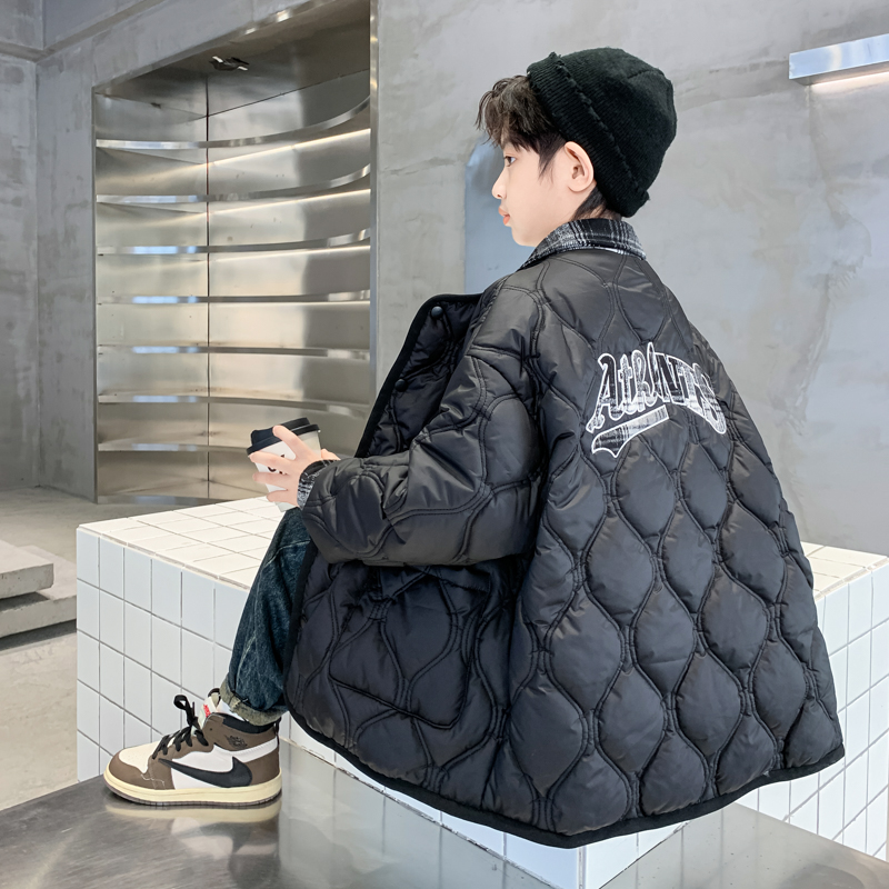 童装男童棉服儿童外套冬季棉衣2023新款洋气假两件夹棉棉衬衫大童