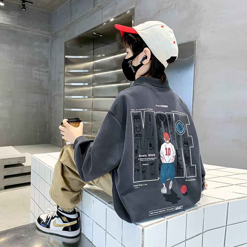 童装男童卫衣春秋款2023新款秋装儿童翻领上衣中大童男孩衣服