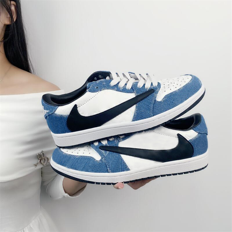 Nike/耐克 Air Jordan1 Low 白蓝复古潮流运动休闲鞋【球鞋定制】