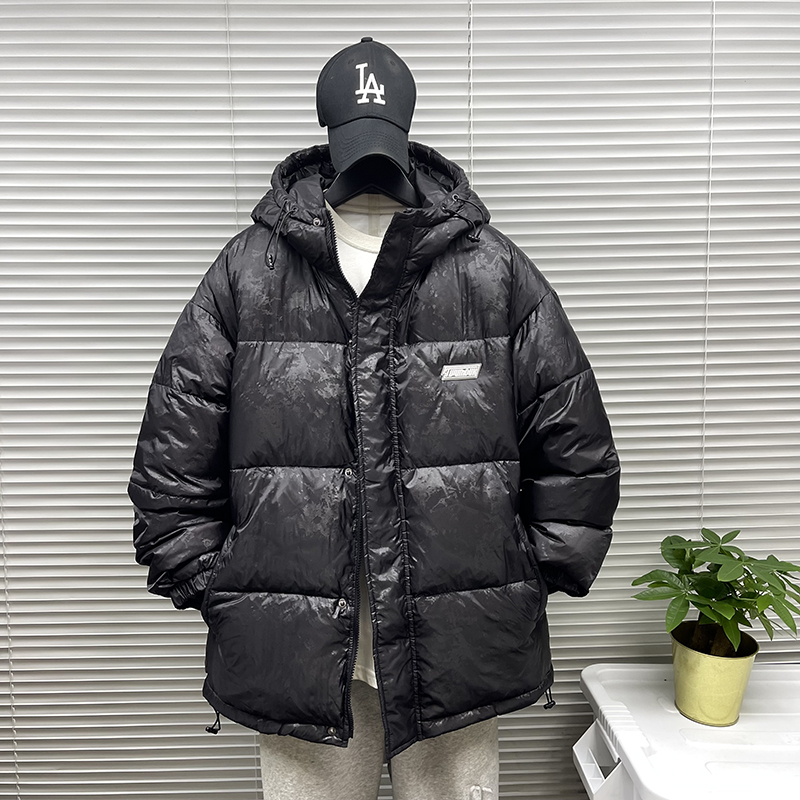 高品质冬季亮面连帽羽绒服男轻奢潮牌时尚白鸭绒保暖加厚外套男装