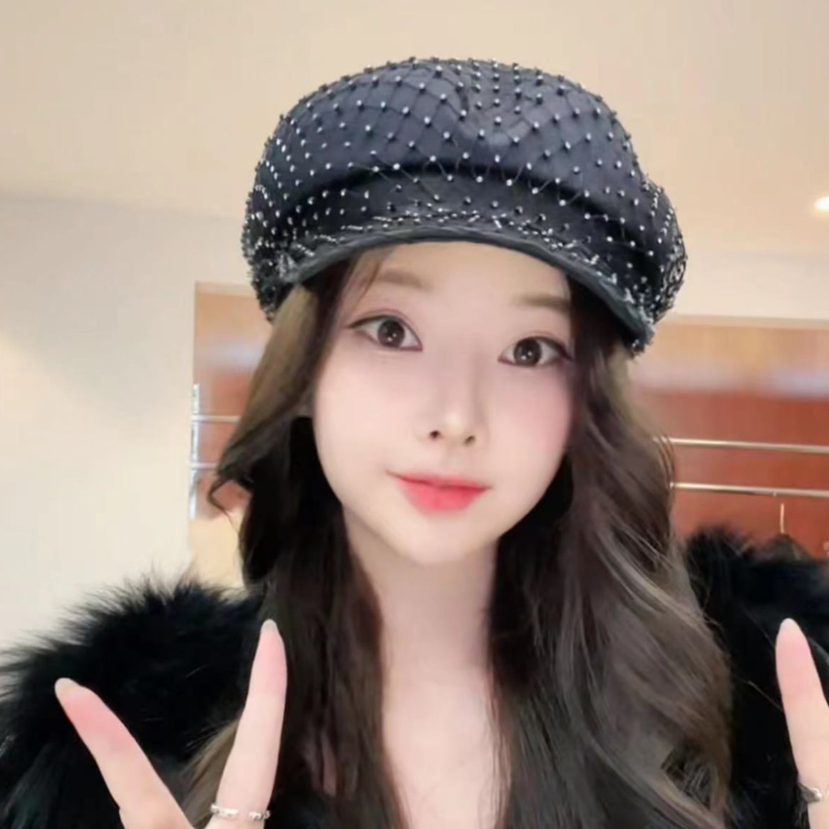 满钻网纱高级感帽子 F31013266