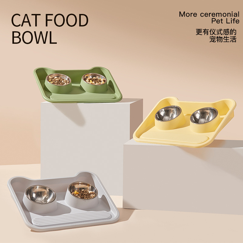 高颜值猫脸宠物餐盘防漏食不锈钢双碗猫碗狗碗饮水喂食碗狗狗用品