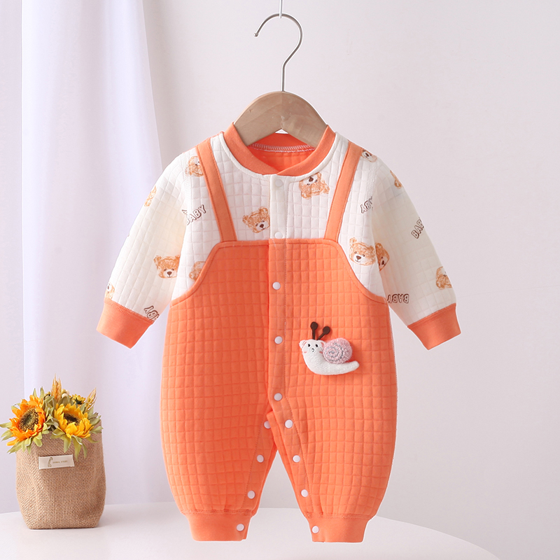 拜年服婴儿连体衣保暖秋装夹棉婴幼儿宝宝衣服秋冬爬服哈衣背带