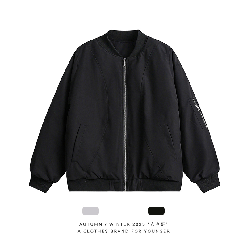 布老哥Blog美式复古纯色飞行员夹克加厚保暖棉服上衣情侣外套W757