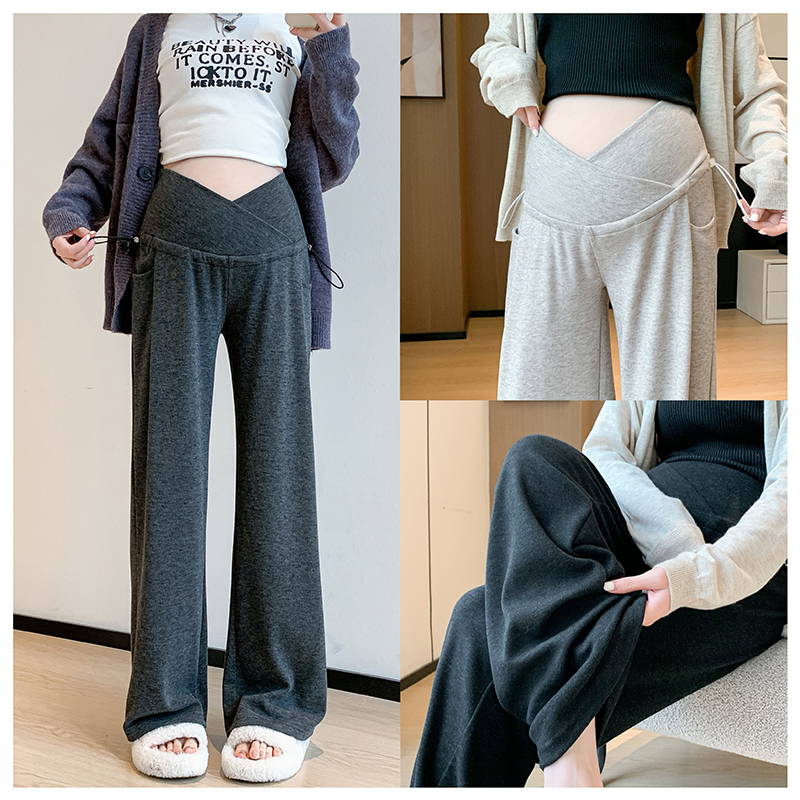 孕妇裤子加绒加厚2023秋冬外穿阔腿裤冬季加绒加厚休闲直筒糯米裤