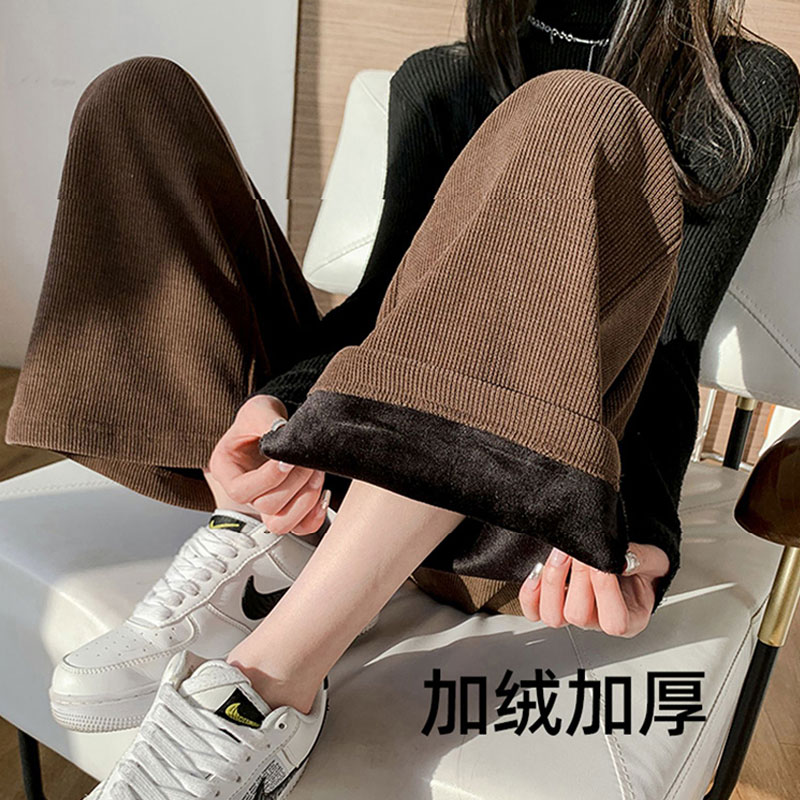 冬款加绒加厚孕妇裤宽松阔腿裤高腰托腹裤长裤九分裤百搭休闲裤