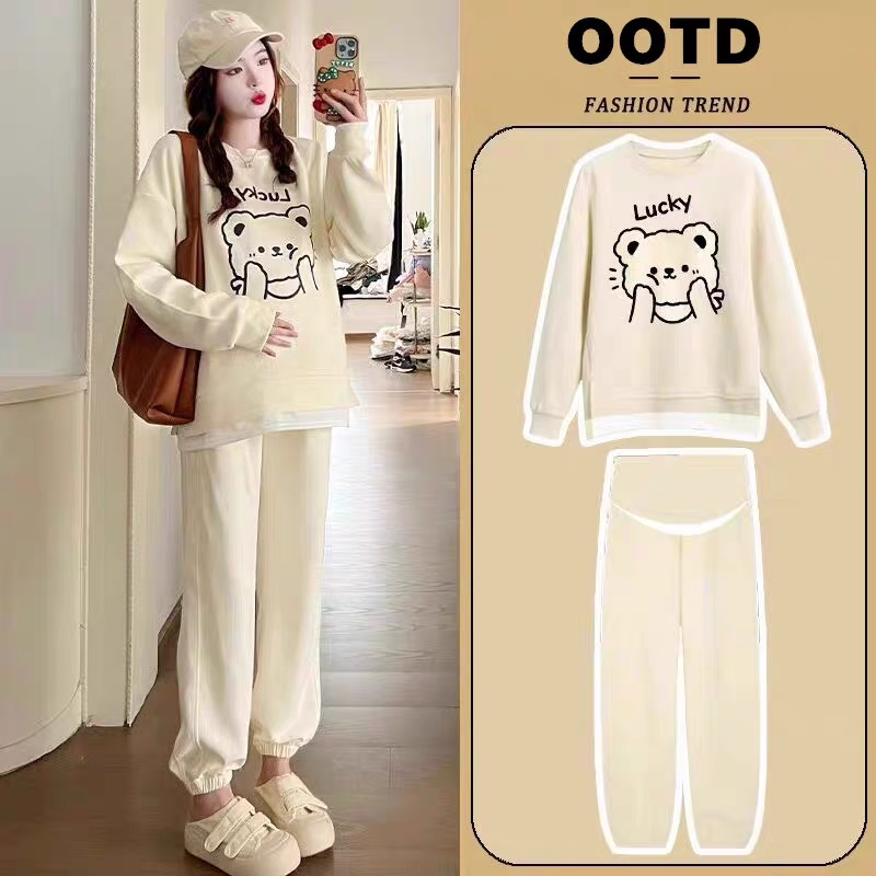 孕妇装春秋新款时尚套装卡通休闲卫衣托腹裤秋装孕妇装舒适一整套