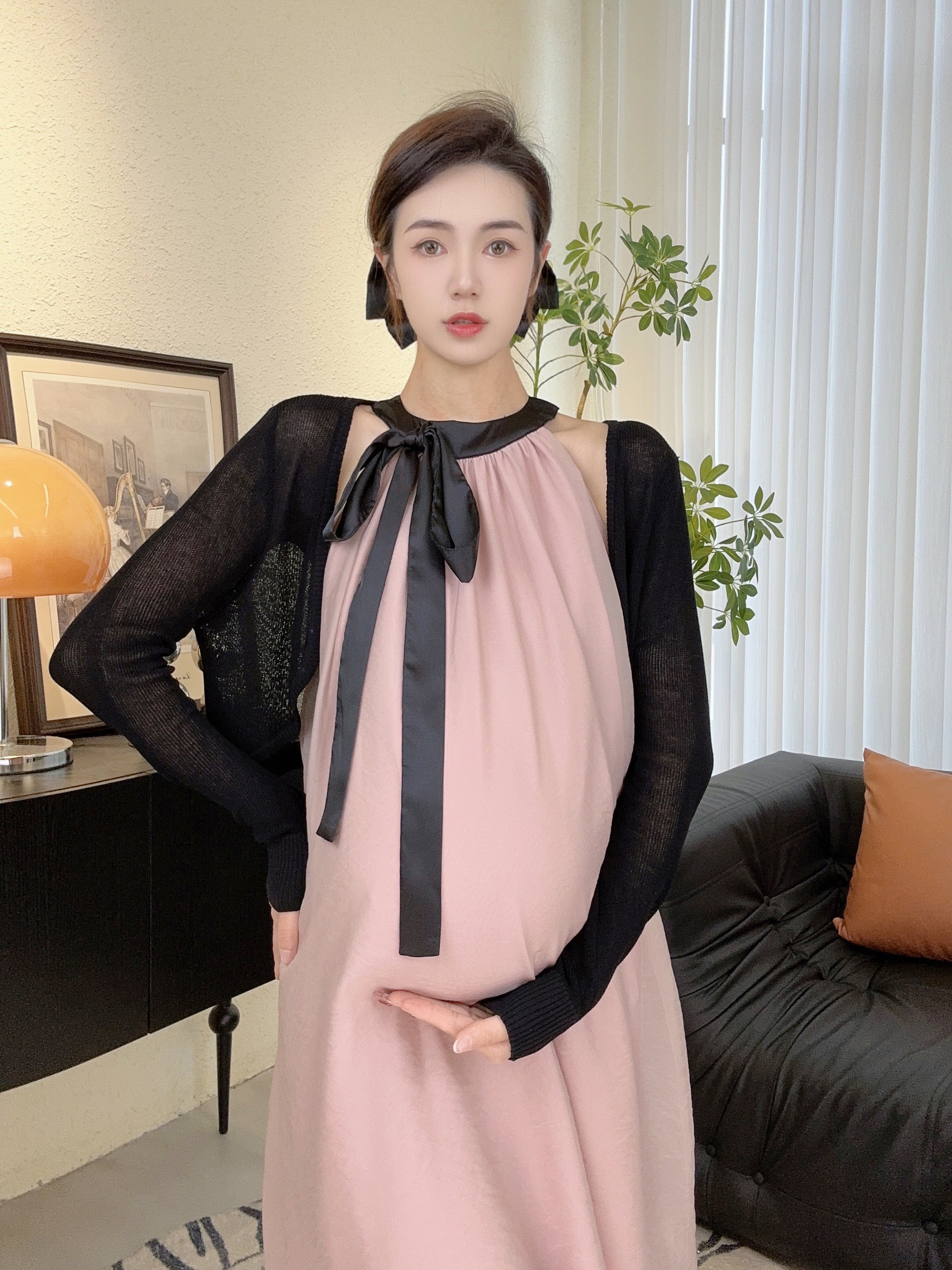 Zoey孕妇装夏季新款法式浪漫挂脖露肩宽松气质孕妇连衣裙搭配开衫