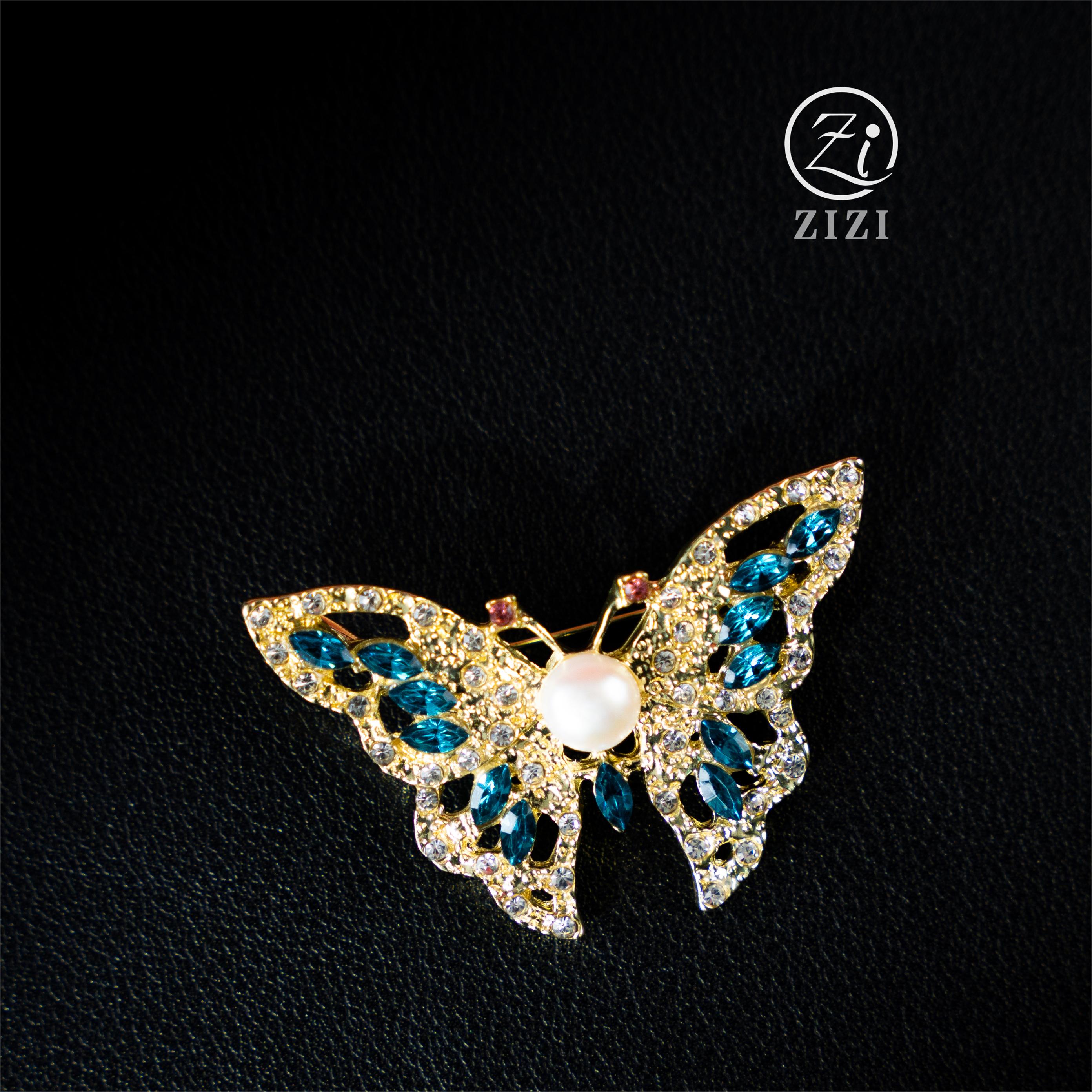 合金合成锆石胸针 ZIZI Vintage设计师款简约轻奢蝴蝶胸针