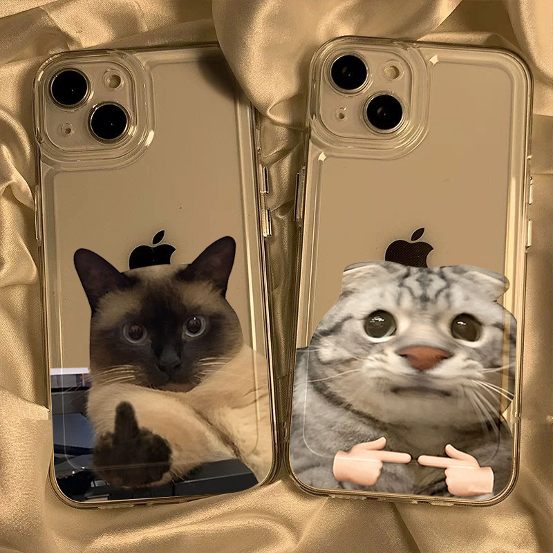 趣味搞怪猫咪苹果14OPPOvivo华为荣耀小米创意全包透明手机壳情侣