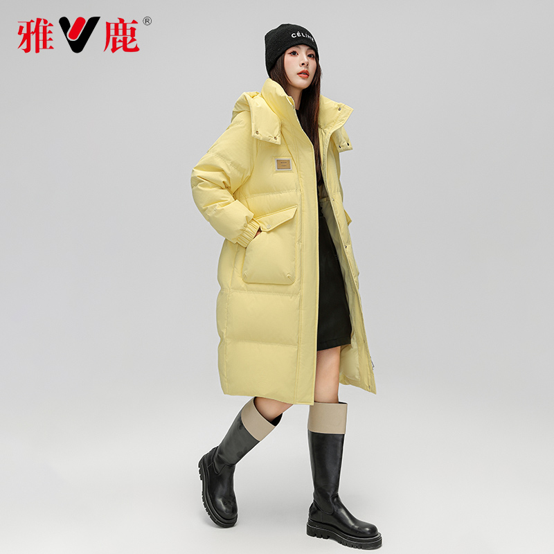 【特选】雅鹿加厚羽绒服时尚连帽长款过膝加厚保暖冬季休闲大码