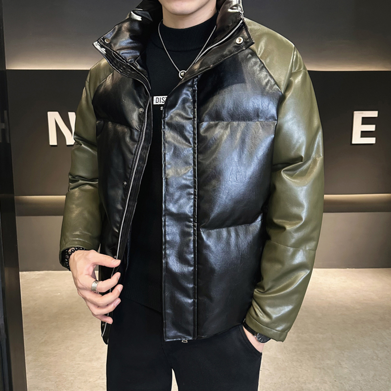 皮棉衣男款冬季拼色立领防寒痞帅冬天棉服男士保暖小棉袄外套冬装