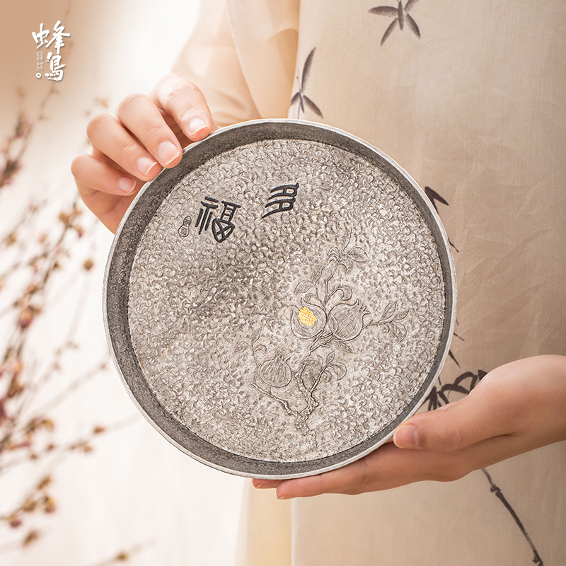 蜂鸟工坊文创系列纯手工纯锡石榴壶承干泡台家用茶具茶道WCXHC317